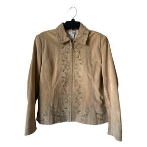 Vintage Draper's & Damon's 100% Suede Leather Jacket Sz PL Petite Embroidery